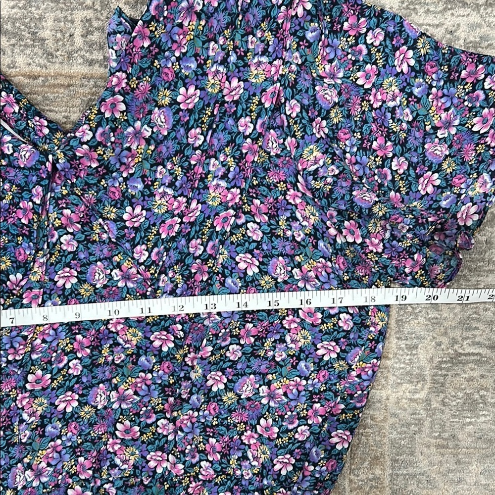 Karin Stevens V Neck Peter Pan Collar  Sheer Flutter Floral Purple Dress Size 10 - Picture 8 of 12